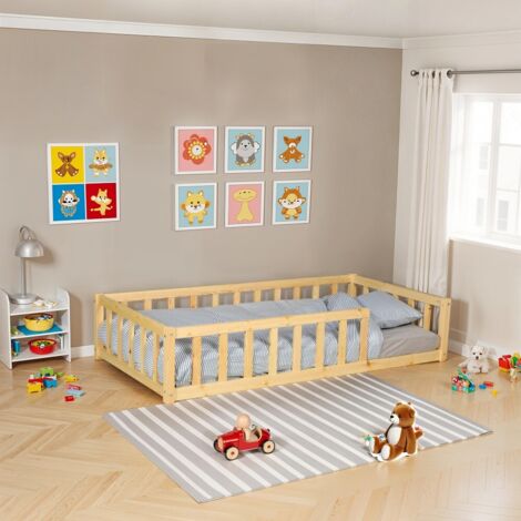 Le Quai Des Affaires – Lit simple 80x160 cm NINO+ – Structure en pin naturel – Barrière de sécurité 28.5 cm – Sommier à 13 lattes inclus (1/5)
