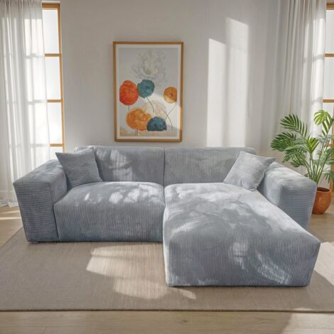 Canapé d'angle réversible LANA en velours côtelé / Gris/ L264xH80xP163 cm (1/5)