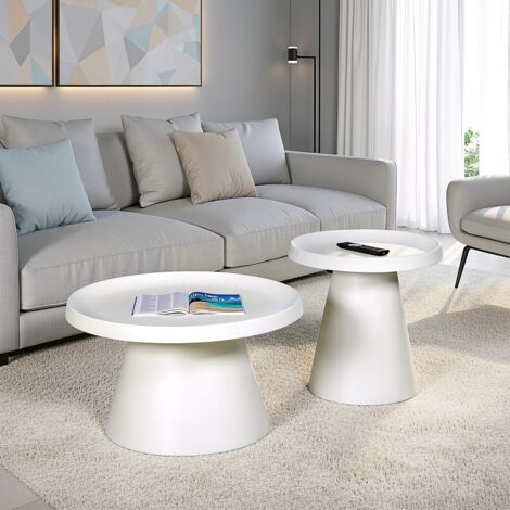 Le Quai Des Affaires – Lot de 2 tables basses rondes – Métal blanc – Diamètre 69.5 cm et 49.5 cm – Hauteur 41 cm et 49 cm – Design contemporain et stable (1/5)