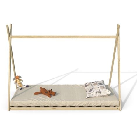 Lit cabane tipi SIOUX 90x190 cm + 1 sommier / Naturel/ 198x95x145