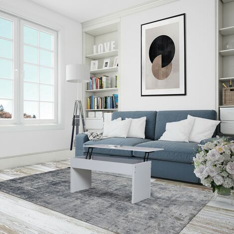 Le Quai Des Affaires – Table basse relevable 100x40cm – Plateau escamotable blanc – Hauteur 63 cm ouverte – Mécanismes métalliques – Rangement intégré