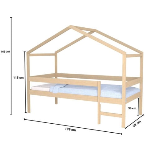 Lit cabane MIKA 90x190 + sommier / Naturel/ 199x95x165