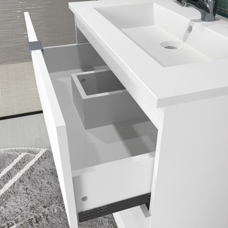 Le Quai Des Affaires – Meuble sous-vasque 60 cm avec vasque – 2 tiroirs laqués blanc – Coulisses amorties – Dimensions L60 x P46 x H64 cm – À fixer au mur