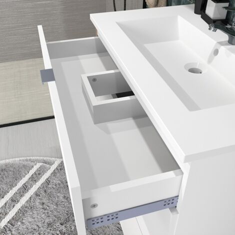 Meuble Sous-vasque MARBELLA 80 Cm Avec 3 Tiroirs - Chêne Blanchi, Vasque Double Incluse - 9
