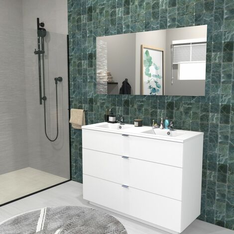Le Quai Des Affaires – Meuble sous-vasque 3 tiroirs 120 cm – Finition laquée blanche – Coulisses amorties – Dimensions L120 x P46 x H91 cm