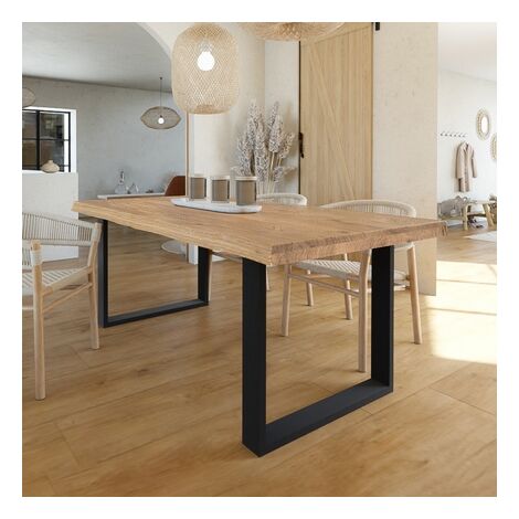 Le Quai Des Affaires – Table à manger rectangulaire 200x100 cm – Chêne massif avec finition huilée – Pieds en métal noir – Pour 8 personnes (1/5)