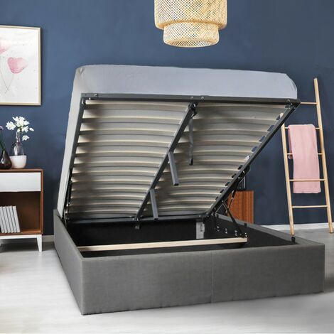 Le Quai Des Affaires – Lit coffre 160x200 cm – Grand espace de rangement – Tissu gris foncé – Sommier à lattes en bois – Dimensions 216x169x31.5 cm (1/5)