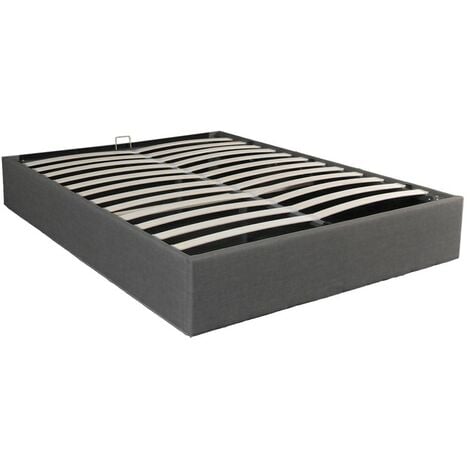 Lit coffre GENOA 140x190 + 1 sommier / Gris foncé/ 206x149x31.5