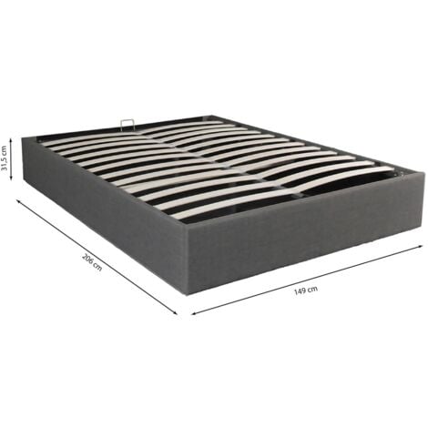 Lit coffre GENOA 140x190 + 1 sommier / Gris foncé/ 206x149x31.5