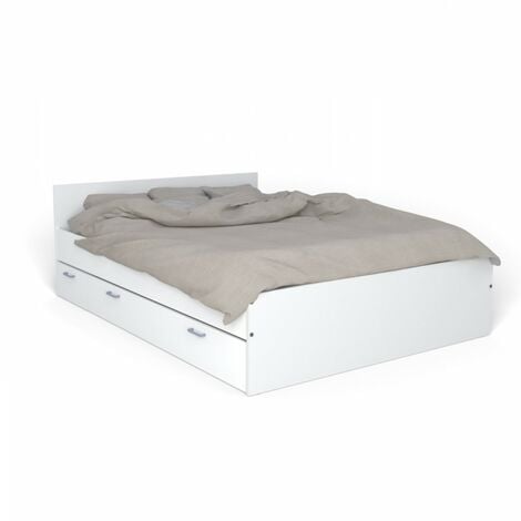 Lit TWIST 160x200 +  1 chevet + 1 tiroir / Blanc/ 201x164x65 cm