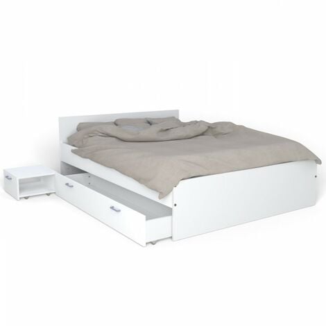 Lit TWIST 160x200 +  1 chevet + 1 tiroir / Blanc/ 201x164x65 cm