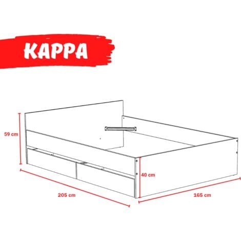 Lit KAPPA 160x200 cm + 2 tiroirs / Blanc/ 205x165x59