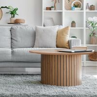 Le Quai Des Affaires – Table basse ronde 80 cm – Décor chêne artisan – Hauteur 42 cm – Piètement circulaire pour esthétique unique