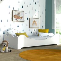 Le Quai Des Affaires – Lit simple 90x190 cm avec sommier 12 lattes – Structure en MDF – Finition blanche – Design nuage pour enfants