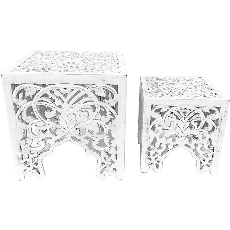White topfurnishing Beautiful Brown Or White Hand Carved Indian Wooden Table Side Coffee Tables 