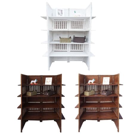 2-Way Display 4 Panel Heavy Duty Indian Screen 4 Shelves Bookcase Room Divider [White]