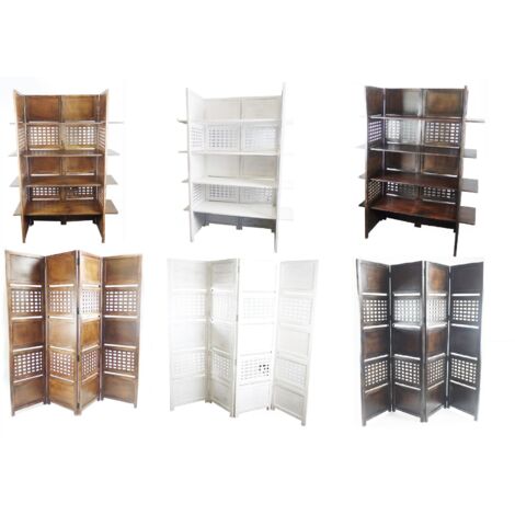 2-Way Display 4 Panel Heavy Duty Indian Screen 4 Shelves Bookcase Room Divider [White]