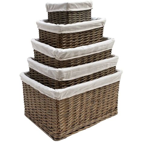 Small Wicker Willow Storage Basket With Cloth Lining [Oak Small 22x22x14.5cm]