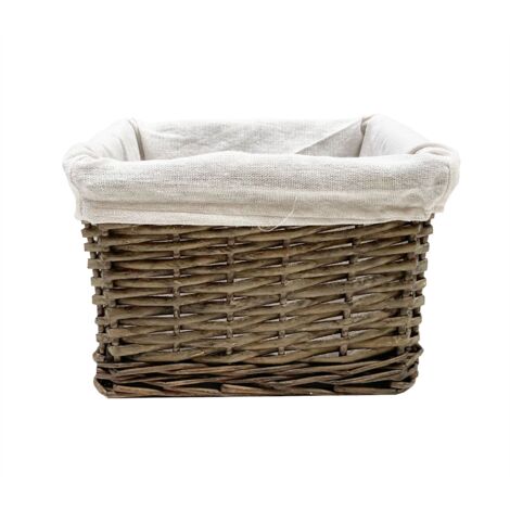 Small Wicker Willow Storage Basket With Cloth Lining [Oak Small 22x22x14.5cm]