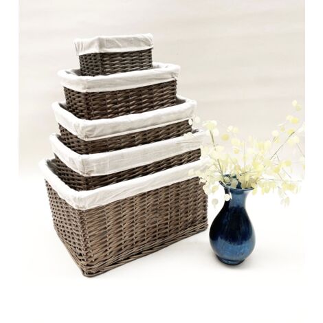 Small Wicker Willow Storage Basket With Cloth Lining [Oak Small 22x22x14.5cm]