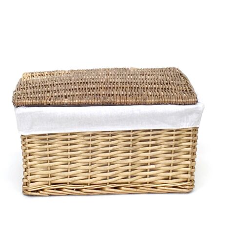 Lidded Wicker Storage Basket With Lining Xmas Hamper basket [Extra Large 46x35x24 cm,Natural]