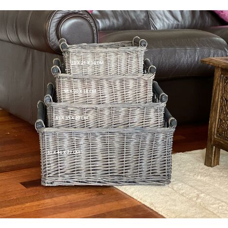 Kitchen Log Fireplace Wicker Storage Basket With Handles Xmas Empty Hamper Basket [Grey,Medium 38x30x18cm]