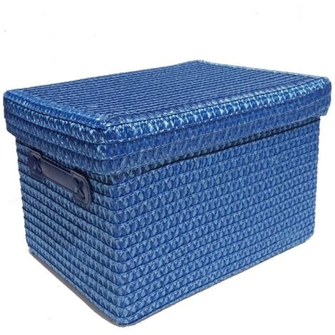 Neon Bright Colours Kids Playroom Toy Box Cupboard Storage Basket + Handle & Lid [BLUE,Small 24x18x18cm]