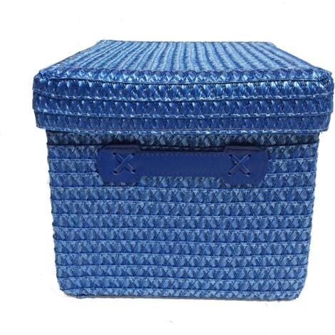 Neon Bright Colours Kids Playroom Toy Box Cupboard Storage Basket + Handle & Lid [BLUE,Small 24x18x18cm]