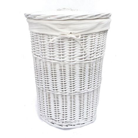 Wicker Round Laundry Basket With Lining [White Laundry basket (Large)(59x44cm)]