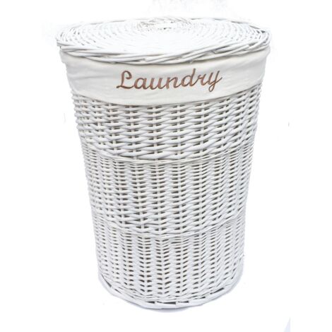 Wicker Round Laundry Basket With Lining White Small 42 5x30cm Wicker Round Laundry Basket With Lining, Round White Wicker Hamper