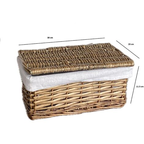 SET OF 2 Lidded Wicker Storage Basket With Lining Xmas Hamper Basket [Set of 2 Small 30x20x11.5 cm,Pine]