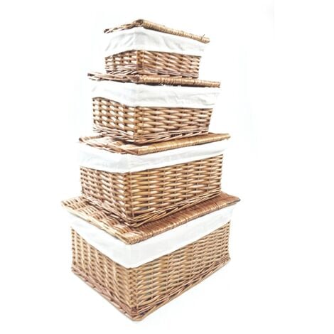 topfurnishing Strong Oak Brown Wicker Picnic Gift Storage Xmas Empty Hamper Basket Box Handle Pine,Set of 2 - Medium 
