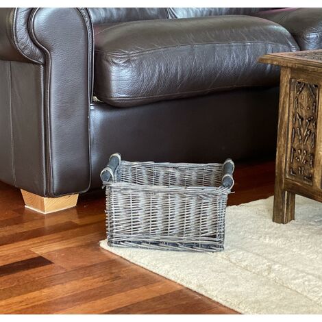 SET OF 2 Kitchen Log Fireplace Wicker Storage Basket With Handles Xmas Empty Hamper Basket [Grey,Set of 2 Small 31x25x16cm]