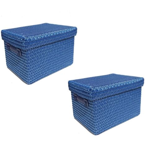 Neon Bright Colours Kids Playroom Toy Box Cupboard Storage Basket + Handle & Lid [BLUE,Set of 2 Small]