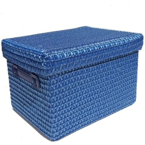Neon Bright Colours Kids Playroom Toy Box Cupboard Storage Basket + Handle & Lid [BLUE,Set of 2 Small]