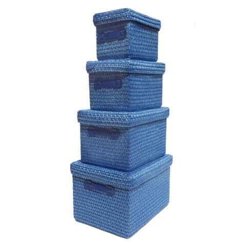 Neon Bright Colours Kids Playroom Toy Box Cupboard Storage Basket + Handle & Lid [BLUE,Set of 2 Small]