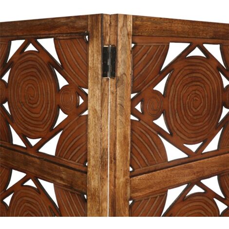 4 Panel Heavy Duty Carved Indian Screen Wooden Swirl Design Screen Room Divider 183x50cm per panel, wide open 202cm [Light Brown]