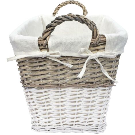 Strong Deep White Wicker Storage Home Log Hamper Laundry Basket Handles Lined [Small: 36x24x28cm]