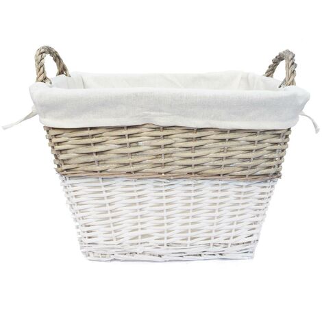 Strong Deep White Wicker Storage Home Log Hamper Laundry Basket Handles Lined [Small: 36x24x28cm]