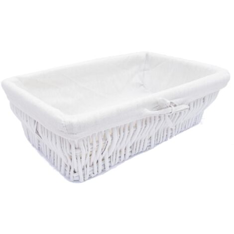 Wider SHALLOW Wicker Storage Basket Hamper Basket [White,Medium (38.5 x 24.5 x 12cm)]