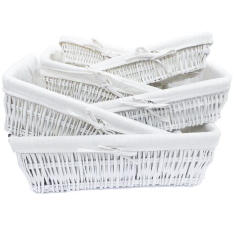 Wider SHALLOW Wicker Storage Basket Hamper Basket [White,Medium (38.5 x 24.5 x 12cm)]