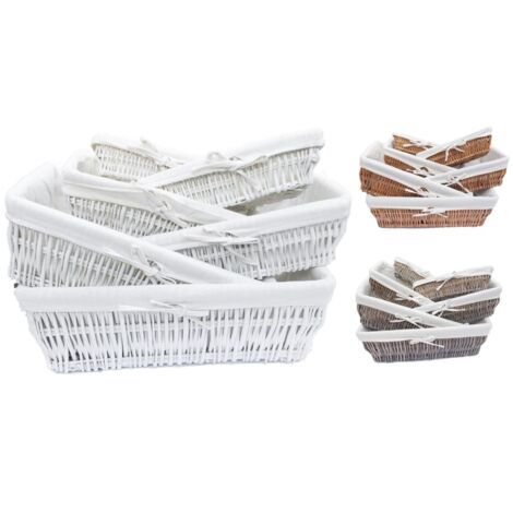 Wider SHALLOW Wicker Storage Basket Hamper Basket [White,Medium (38.5 x 24.5 x 12cm)]
