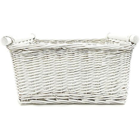 SET OF 2 Kitchen Log Fireplace Wicker Storage Basket With Handles Xmas Empty Hamper Basket [White,Set of 2 Small 31x25x16cm]