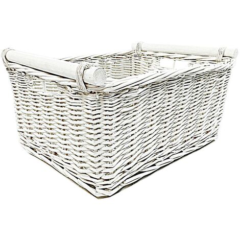 SET OF 2 Kitchen Log Fireplace Wicker Storage Basket With Handles Xmas Empty Hamper Basket [White,Set of 2 Small 31x25x16cm]