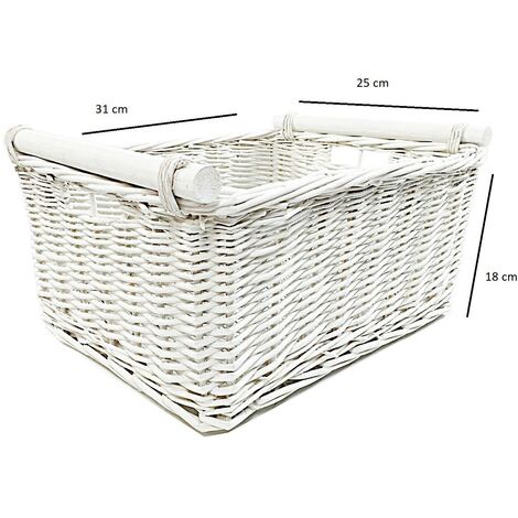 SET OF 2 Kitchen Log Fireplace Wicker Storage Basket With Handles Xmas Empty Hamper Basket [White,Set of 2 Small 31x25x16cm]