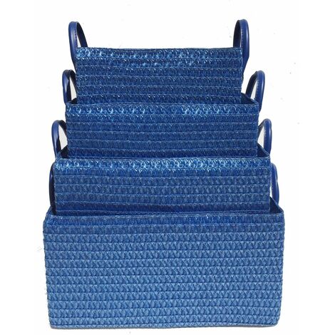 Neon Bright Colours Toys Baby Nursery Organiser Cupboard Storage Basket + Handle Hamper basket [BLUE,Small 26x17x14cm]