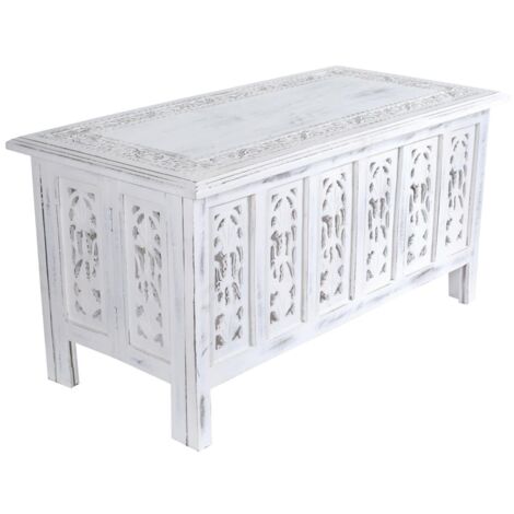 Beautiful Carved Indian Wooden Coffee Table Side Tables 91x46cm [White]