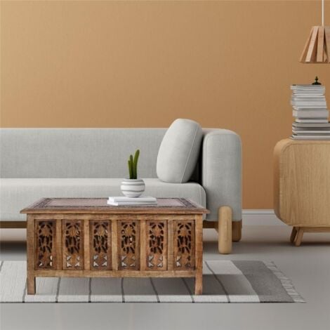 Beautiful Carved Indian Wooden Coffee Table Side Tables 91x46cm [Light Brown]
