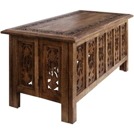 Beautiful Carved Indian Wooden Coffee Table Side Tables 91x46cm [Light Brown]