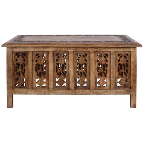 Beautiful Carved Indian Wooden Coffee Table Side Tables 91x46cm [Light Brown]